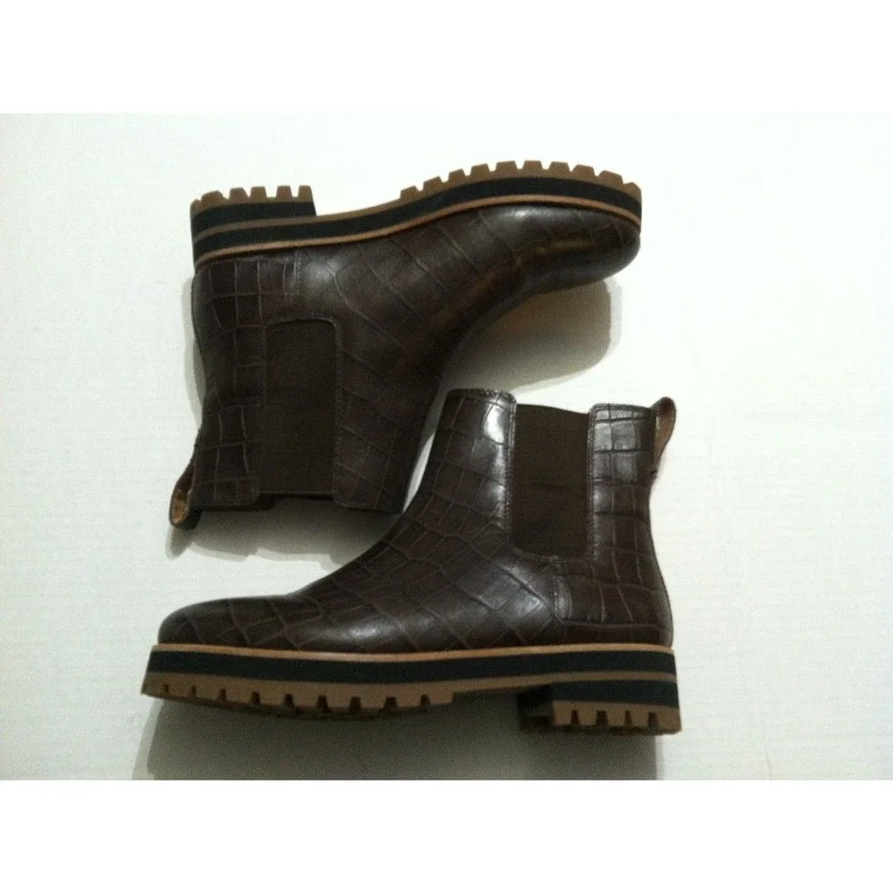 MADEWELL WOMEN'S IVY CHELSEA BROWN LEATHER CROC EMBOSSED ANKLE BOOTS SIZE: 8 - Picture 1 of 10
